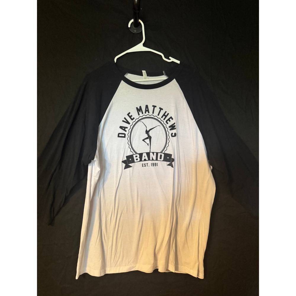 Dave Matthews Band Mens 2XL Raglan Baseball T White Black Fire Dancer Logo Shirt